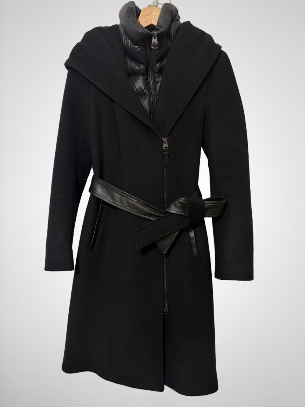 Mackage - Shia 2 in 1 Double Face Wool Coat with Removable Bib - Black / Small